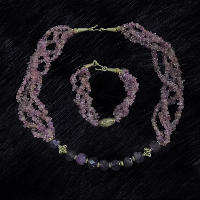 Amethyst and sliver necklace,Stylist healing gem Necklace, 療癒石項鍊