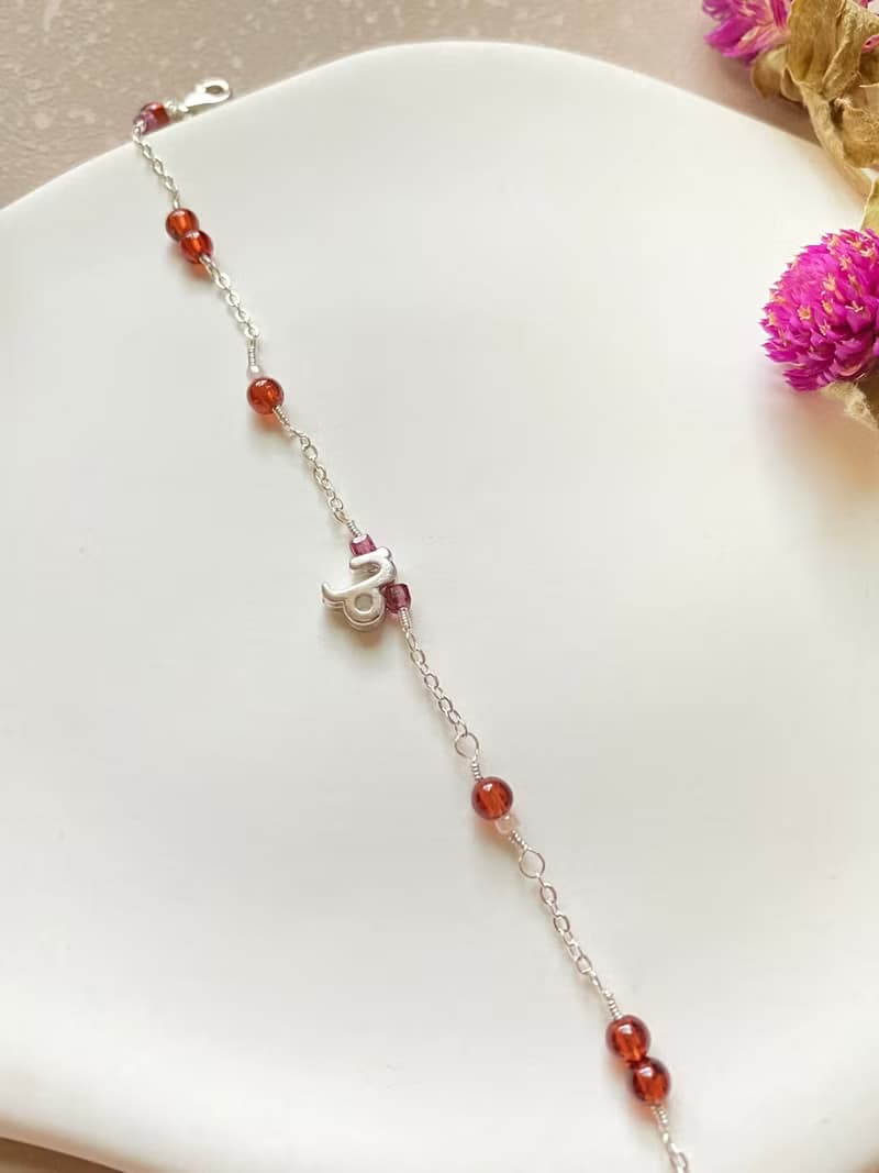 【Kimiko手作飾品】 一月誕生石系列 摩羯座橙石榴純銀手鍊