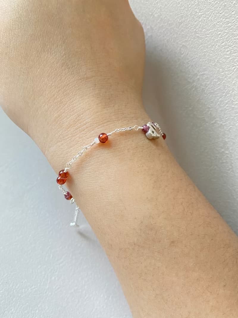 【Kimiko手作飾品】 一月誕生石系列 摩羯座橙石榴純銀手鍊