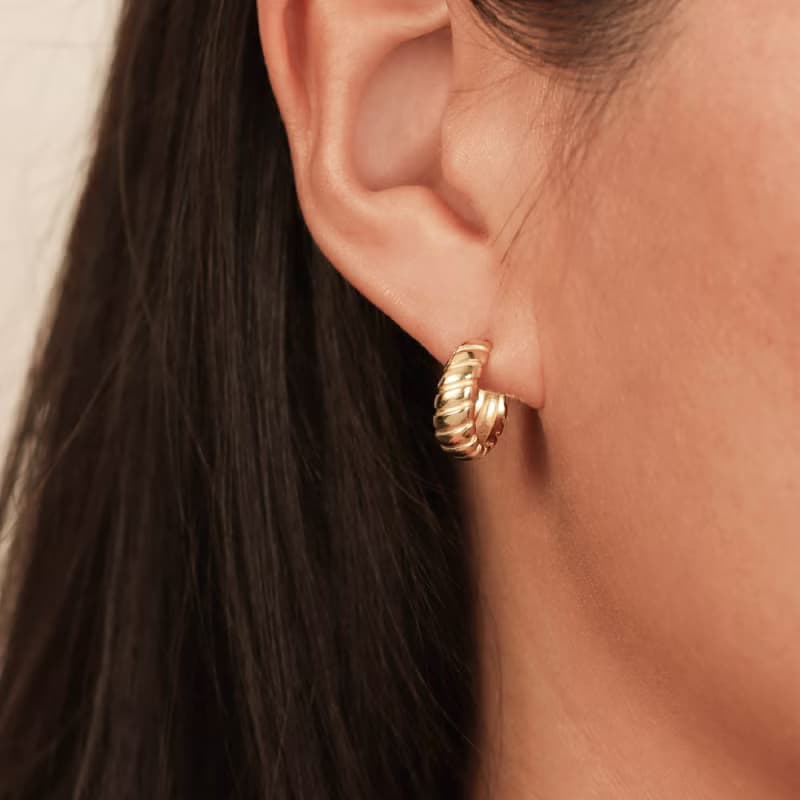 s925銀鍍18k金色ins風牛角包耳環耳飾 易扣耳環 經典耳環 防敏感