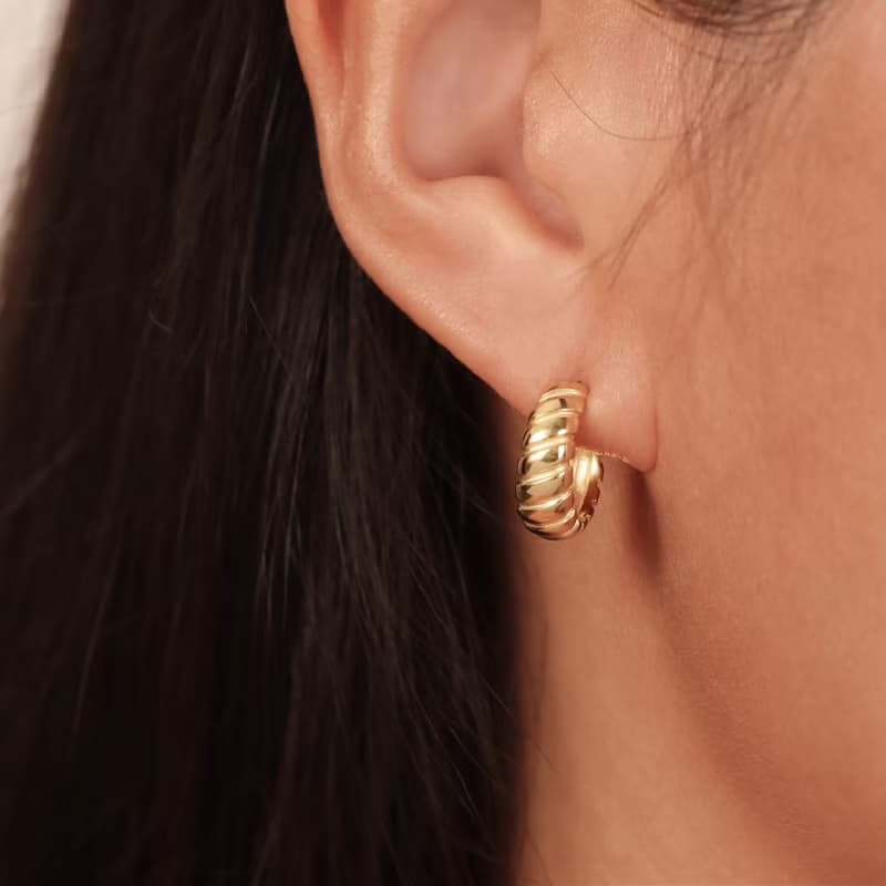 s925銀鍍18k金色ins風牛角包耳環耳飾 易扣耳環 經典耳環 防敏感