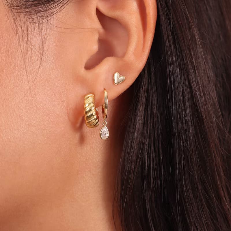 s925銀鍍18k金色ins風牛角包耳環耳飾 易扣耳環 經典耳環 防敏感