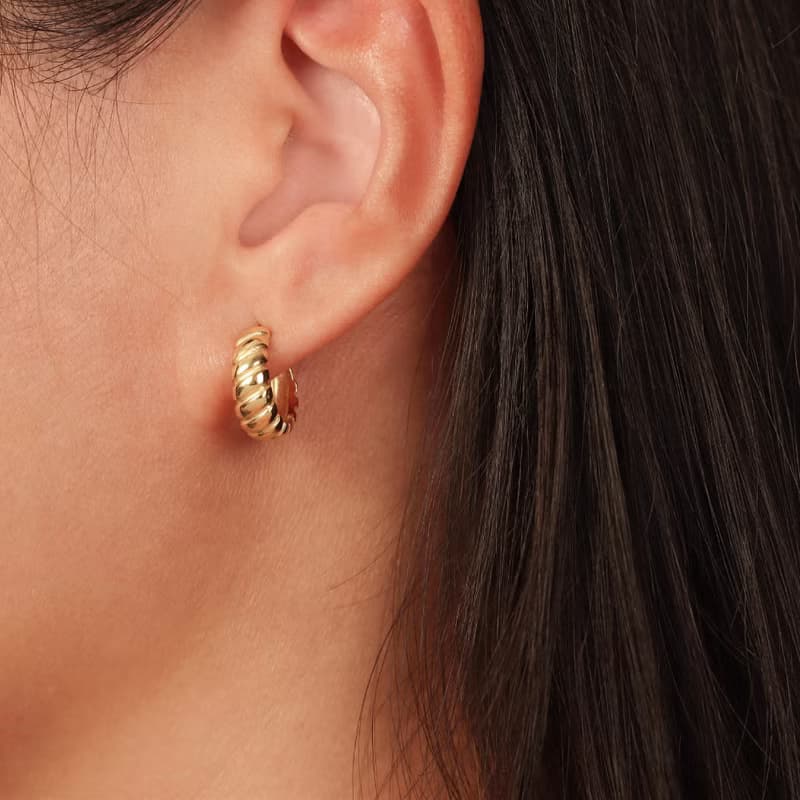 s925銀鍍18k金色ins風牛角包耳環耳飾 易扣耳環 經典耳環 防敏感