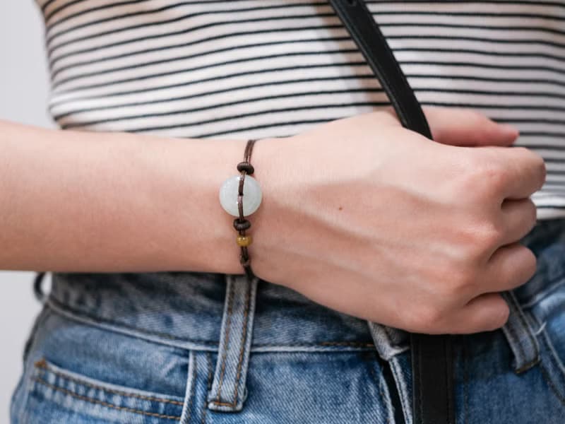 平安扣綠意翡翠結繩手鍊・緬甸玉・天然石・瑪瑙