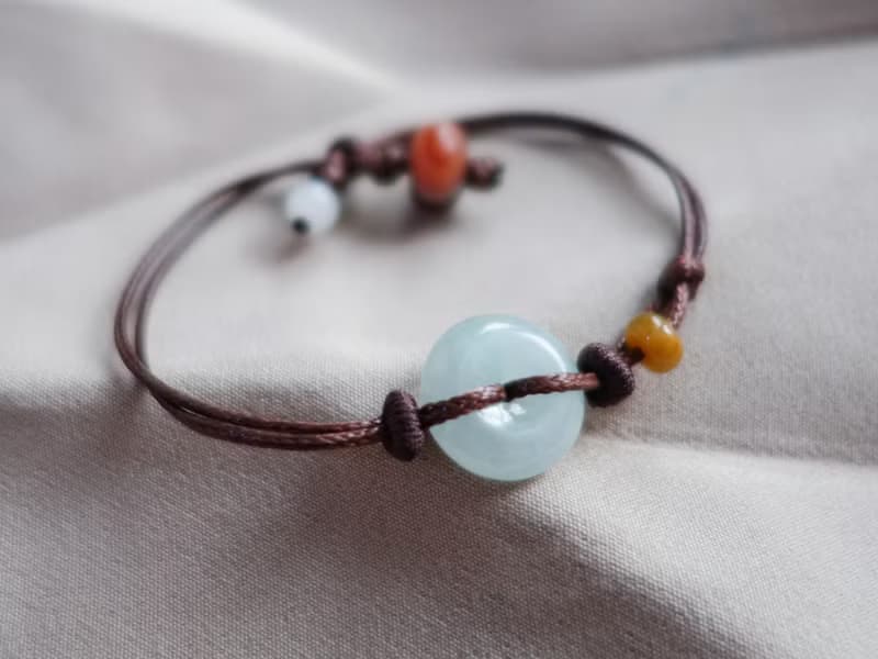 平安扣綠意翡翠結繩手鍊・緬甸玉・天然石・瑪瑙