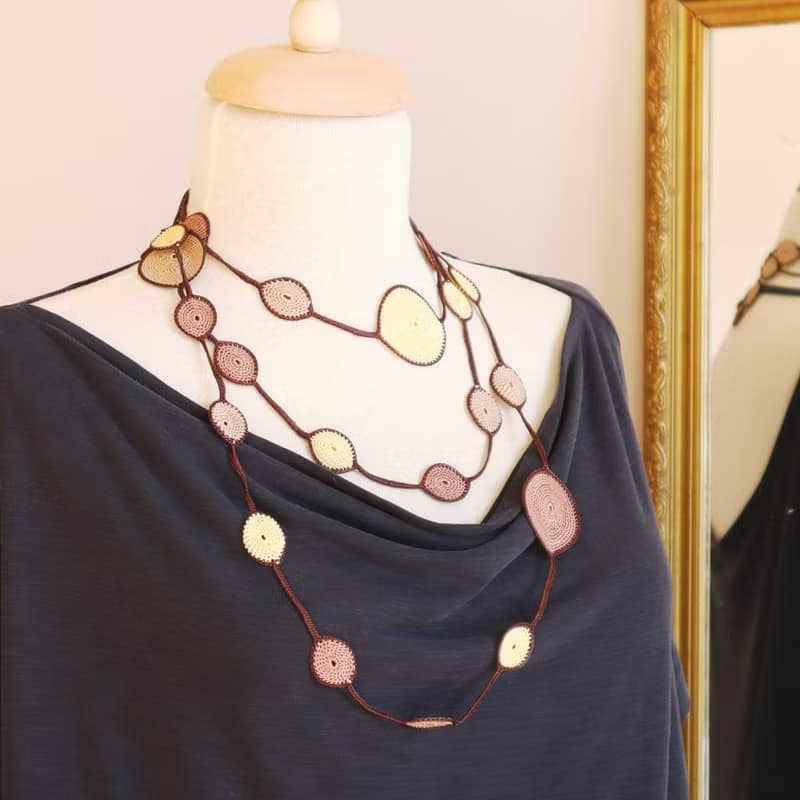 レース編みの180cmラリエット【ドロップ】チョコバナナ