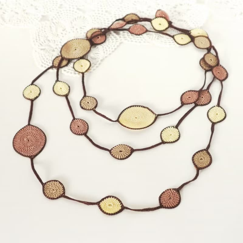 レース編みの180cmラリエット【ドロップ】チョコバナナ