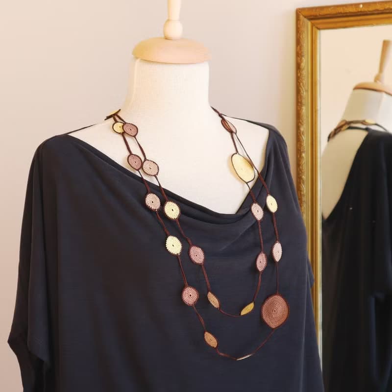 レース編みの180cmラリエット【ドロップ】チョコバナナ