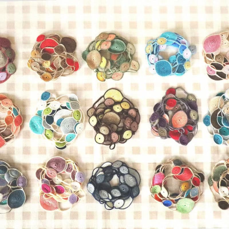 レース編みの180cmラリエット【ドロップ】チョコバナナ