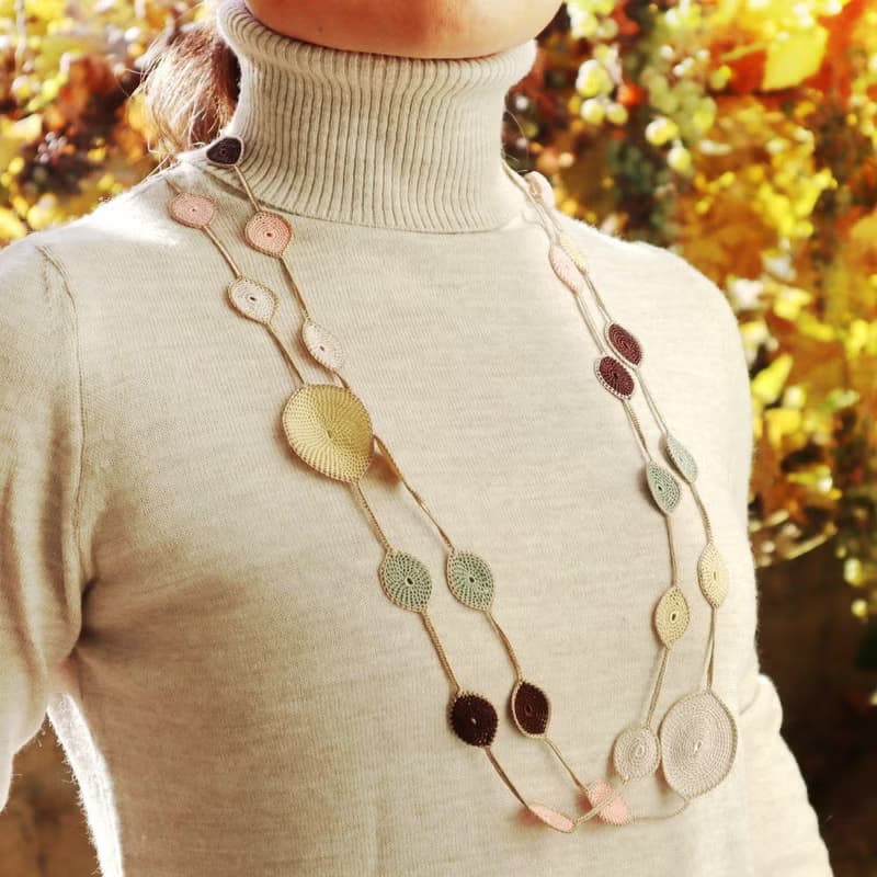 レース編みの180cmラリエット【ドロップ】チョコバナナ