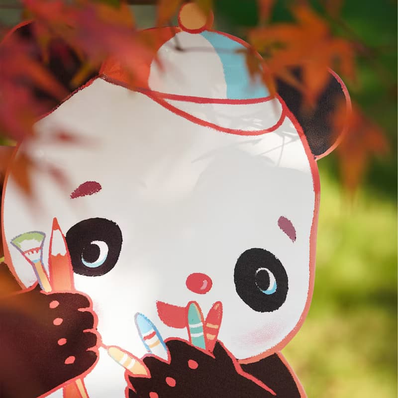 小畫家 80s復古昭和熊貓畫畫掛袋 印花布藝