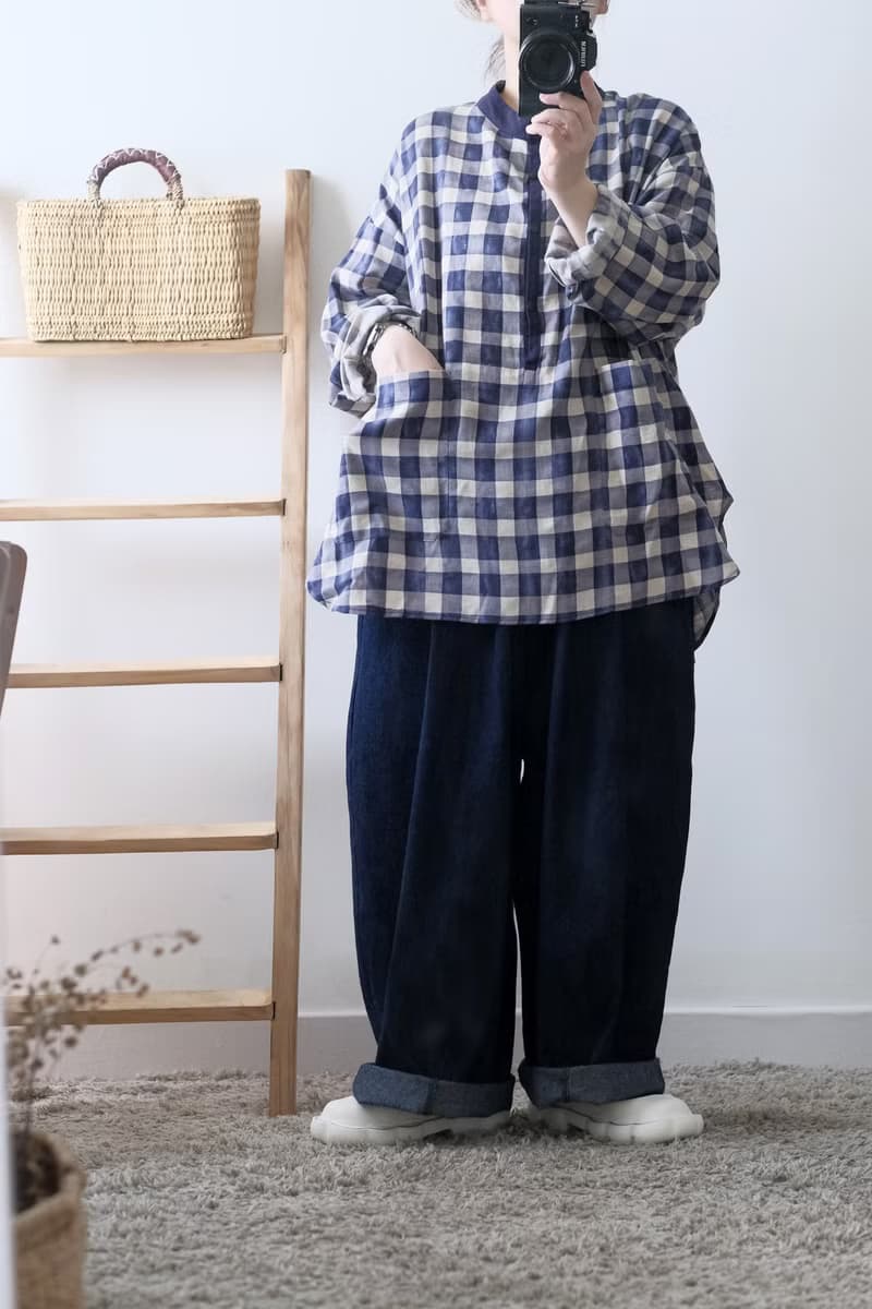 厚磅牛仔深海藍寬版打折落地褲