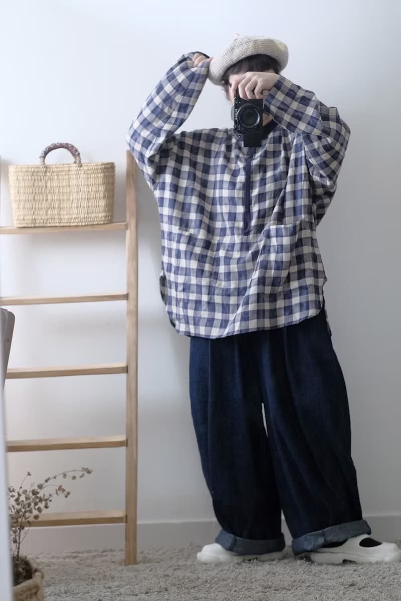 厚磅牛仔深海藍寬版打折落地褲