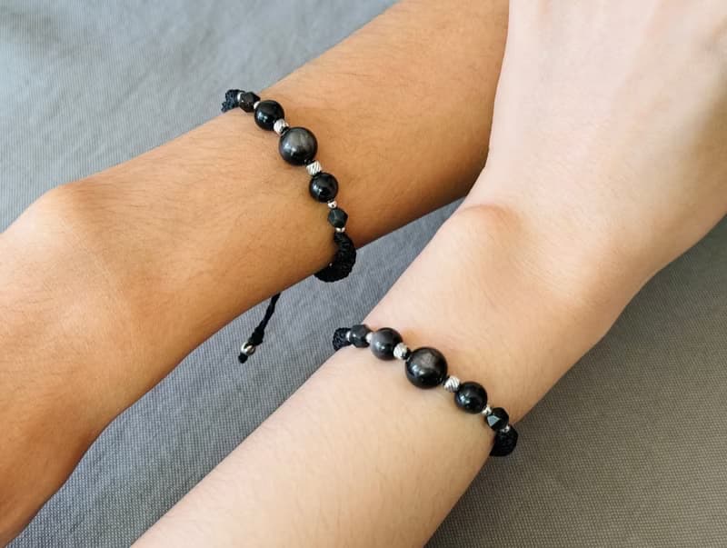 霧夜心明 / 銀曜石 編繩 手鍊