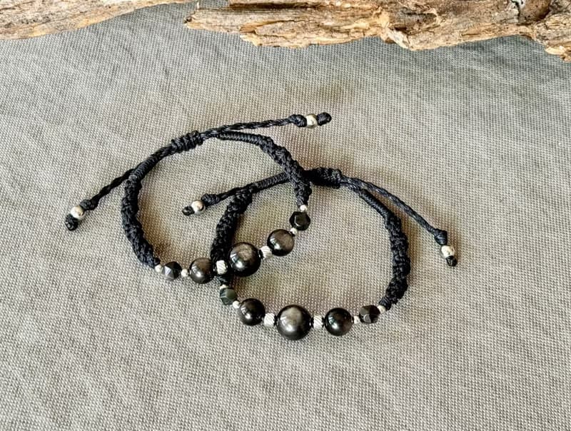 霧夜心明 / 銀曜石 編繩 手鍊