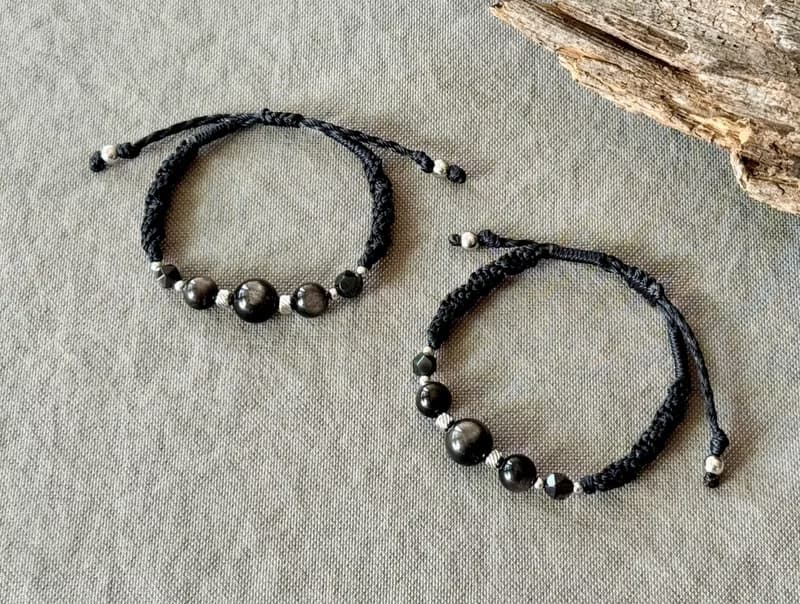 霧夜心明 / 銀曜石 編繩 手鍊