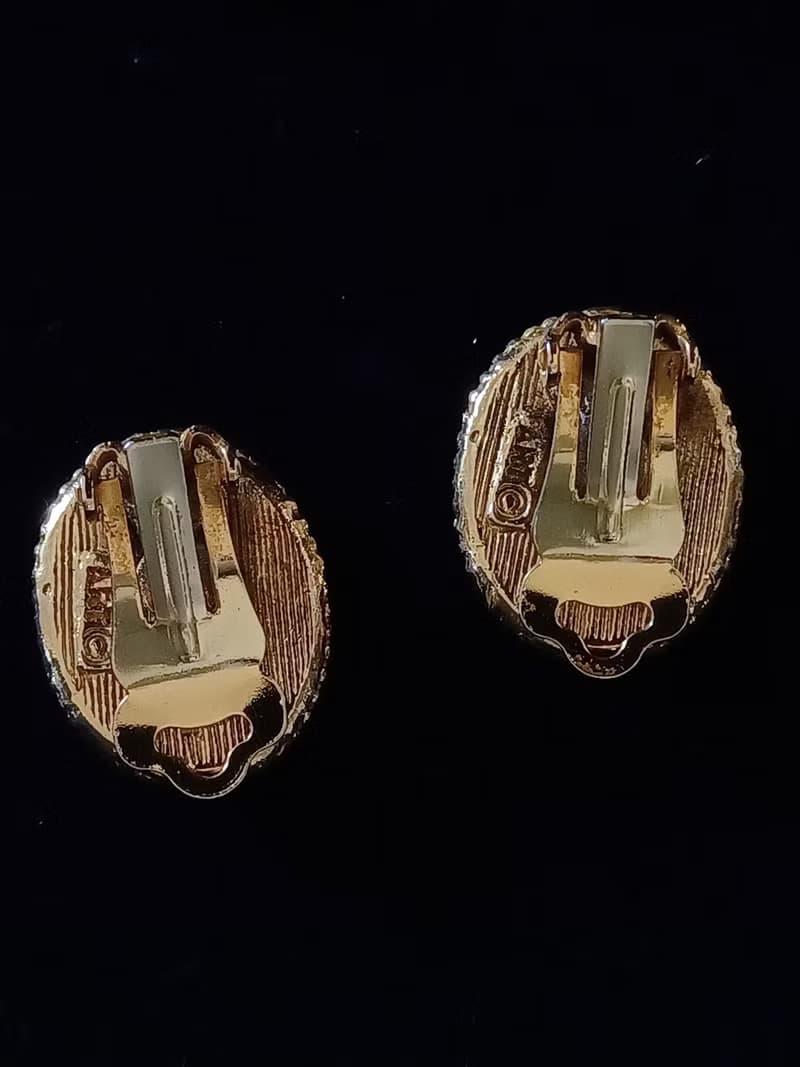 vintage jewelry  ART 雕花琺瑯玫瑰 夾式耳環