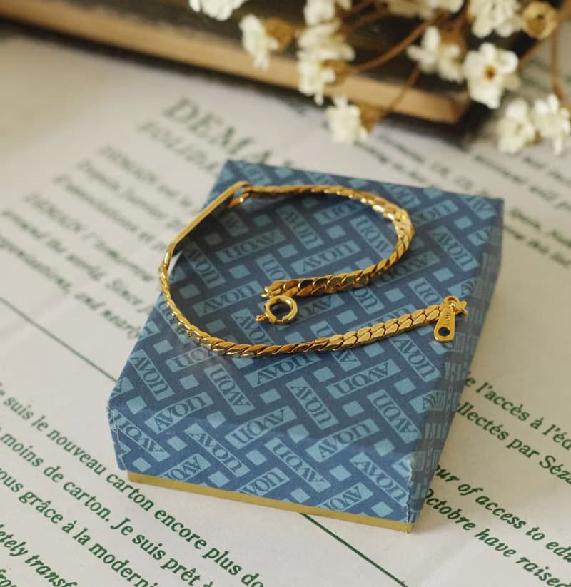 Vintage古董AVON 1980年金銀雙色手鍊 原裝盒 BR257