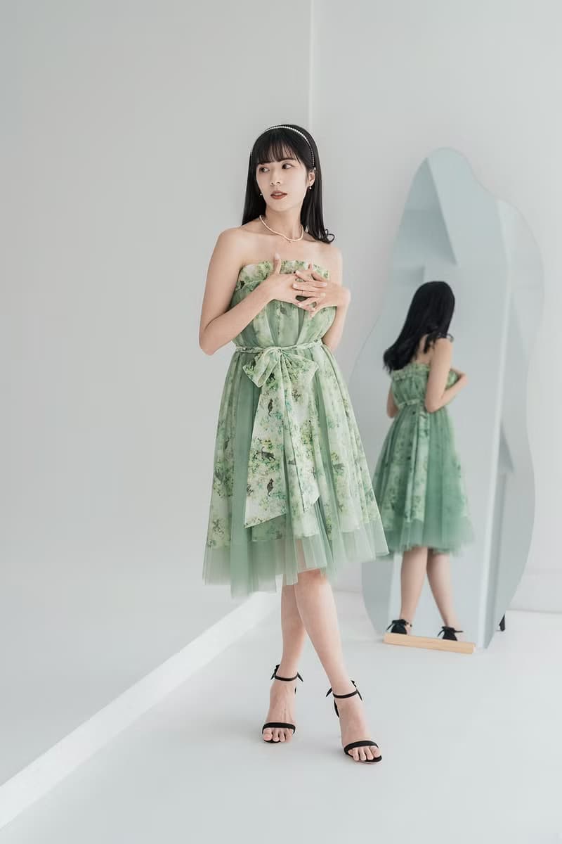 【波麗印花】平口小禮服 雙層印花瀑布紗裙 兩穿洋裝 琉璃紺