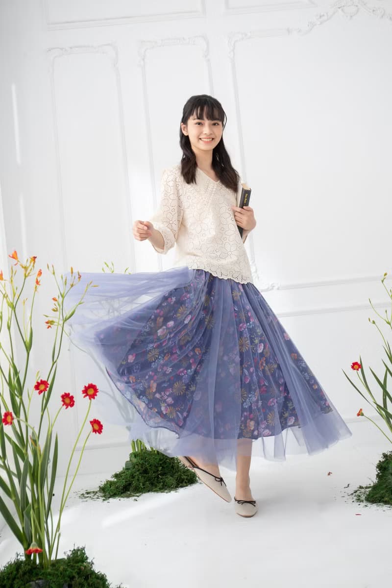 【波麗印花】平口小禮服 雙層印花瀑布紗裙 兩穿洋裝 琉璃紺