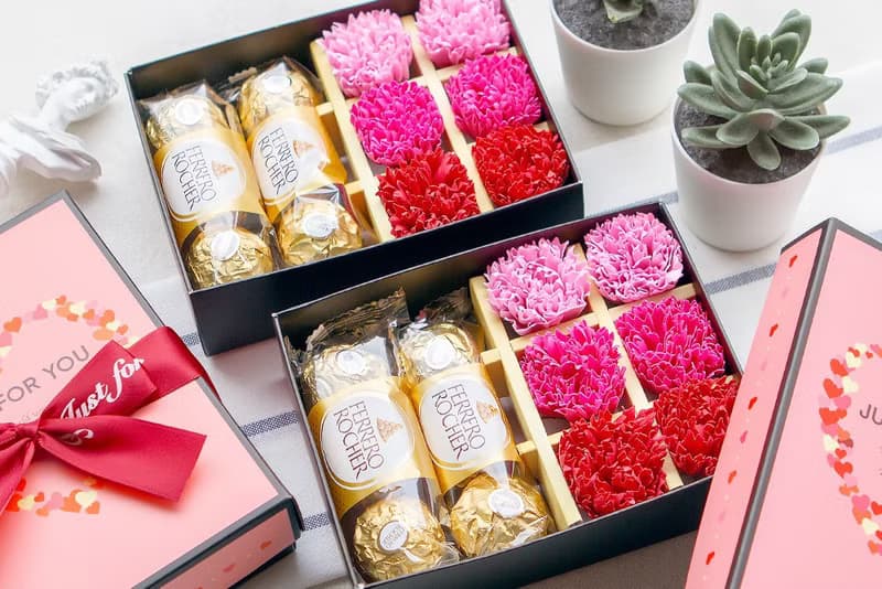 母親節限定–金莎巧克力6顆入+6朵康乃馨香皂花禮盒–紅色