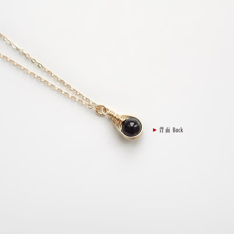 小號黑瑪瑙 Herringbone 編織墜 14Kgf 包金項鍊 地中海之眼