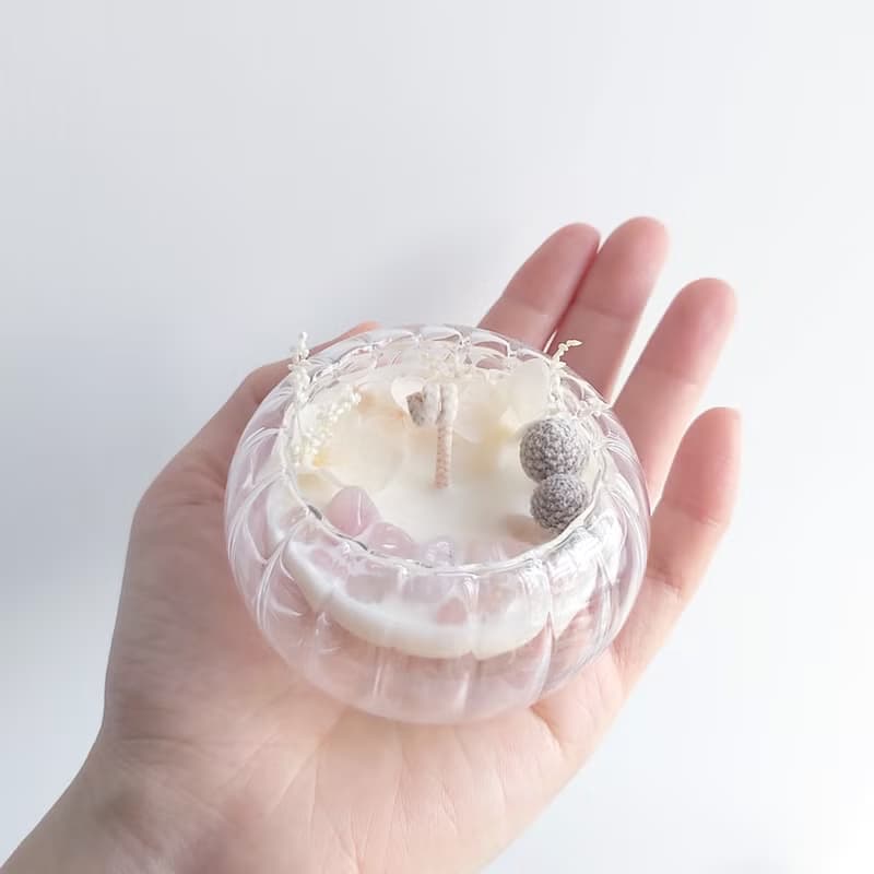 燈籠雙層玻璃杯 45g 天然大豆蠟燭 粉水晶 結婚回禮