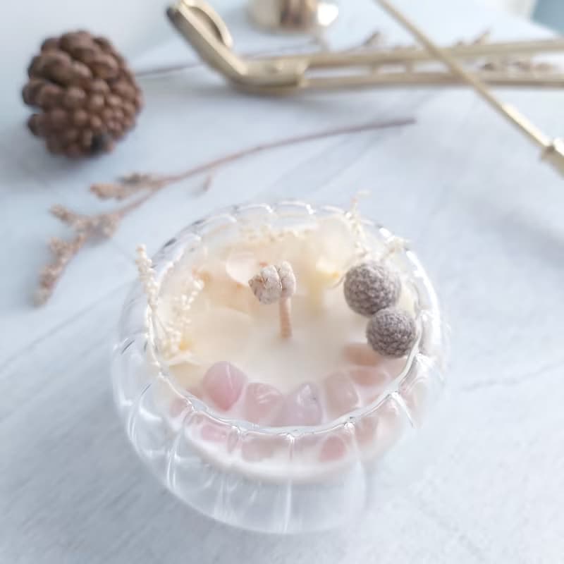 燈籠雙層玻璃杯 45g 天然大豆蠟燭 粉水晶 結婚回禮
