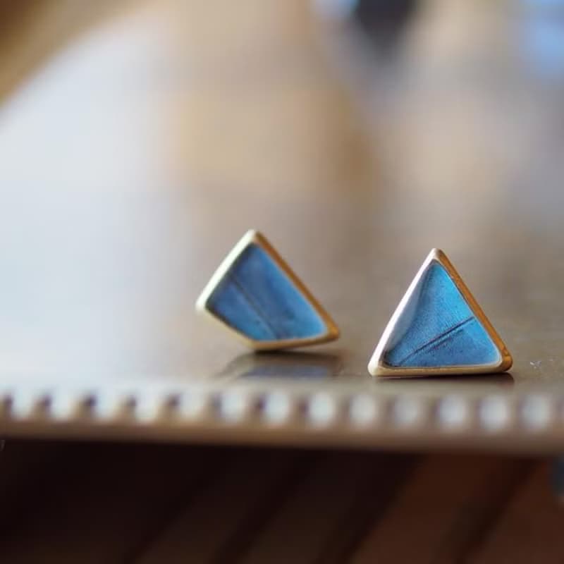 モルフォ蝶のはねさんかくしかくピアス 真鍮　K18GP　ペア