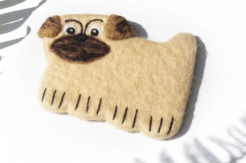 情人節禮物 森林系動物羊毛氈動物杯墊-巴哥小狗吸水杯墊 毛小孩