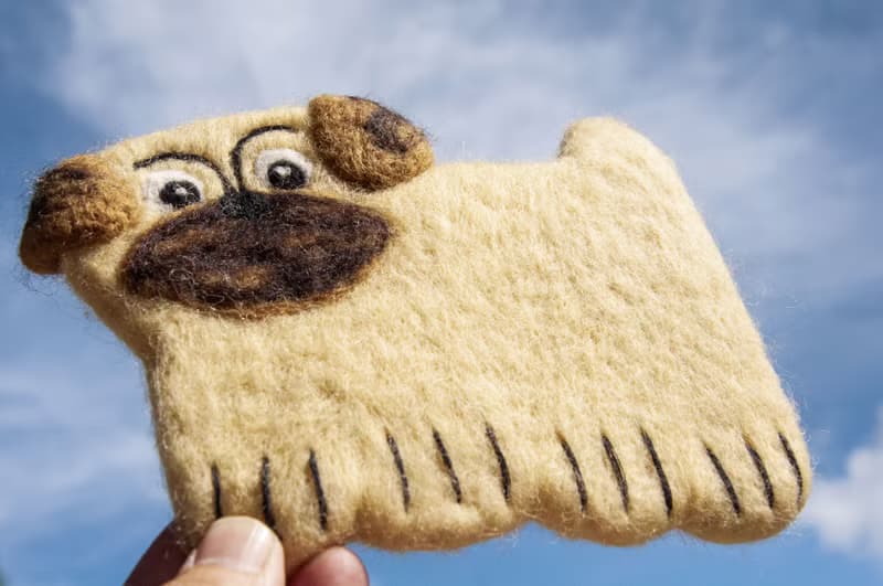 情人節禮物 森林系動物羊毛氈動物杯墊-巴哥小狗吸水杯墊 毛小孩