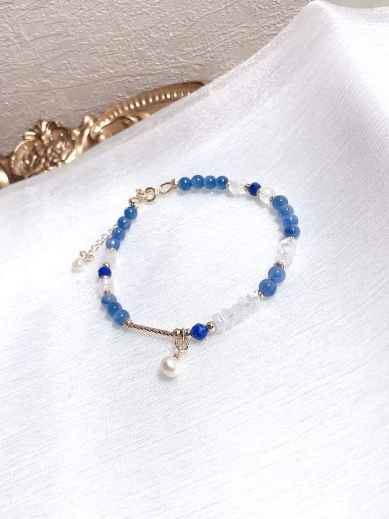 藍晶石、月光石、青金石 天然石手鍊