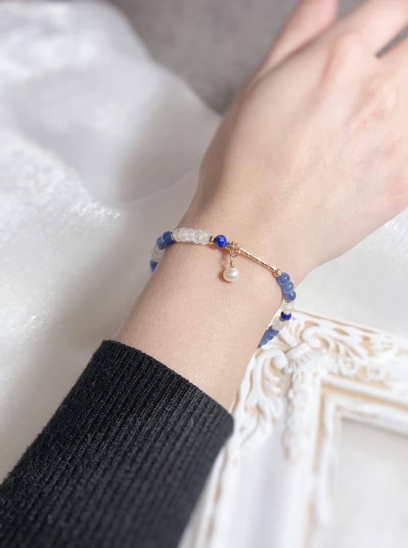 藍晶石、月光石、青金石 天然石手鍊