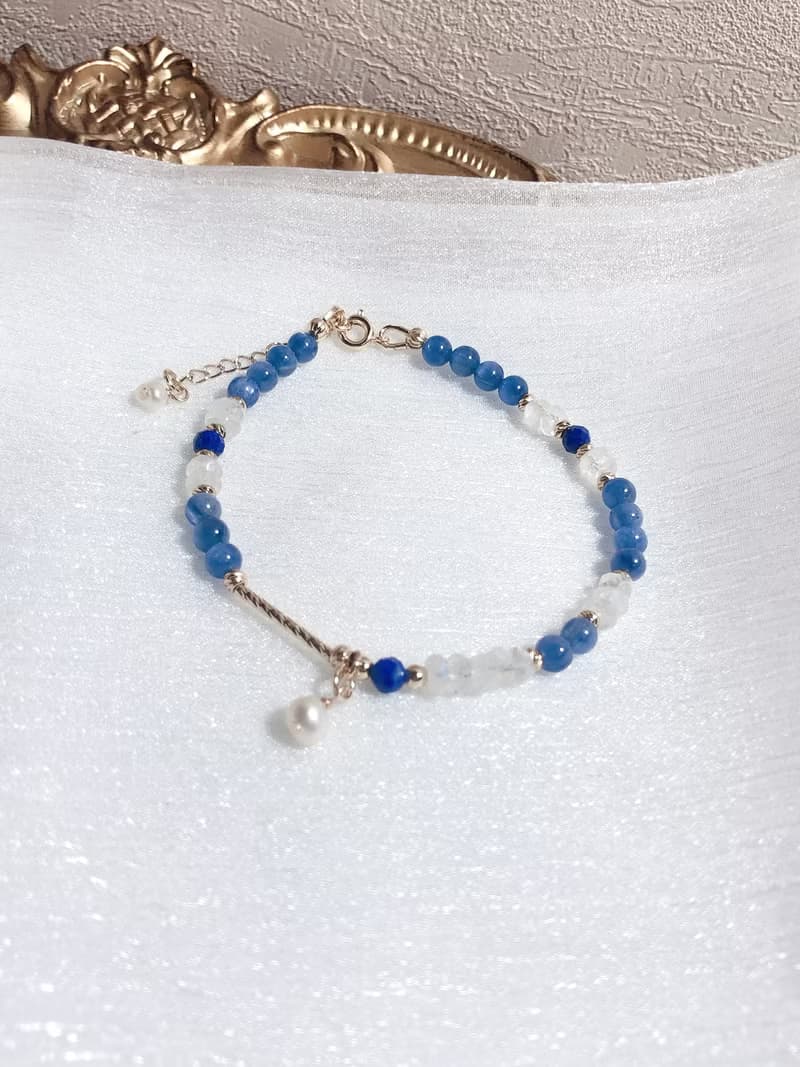 藍晶石、月光石、青金石 天然石手鍊
