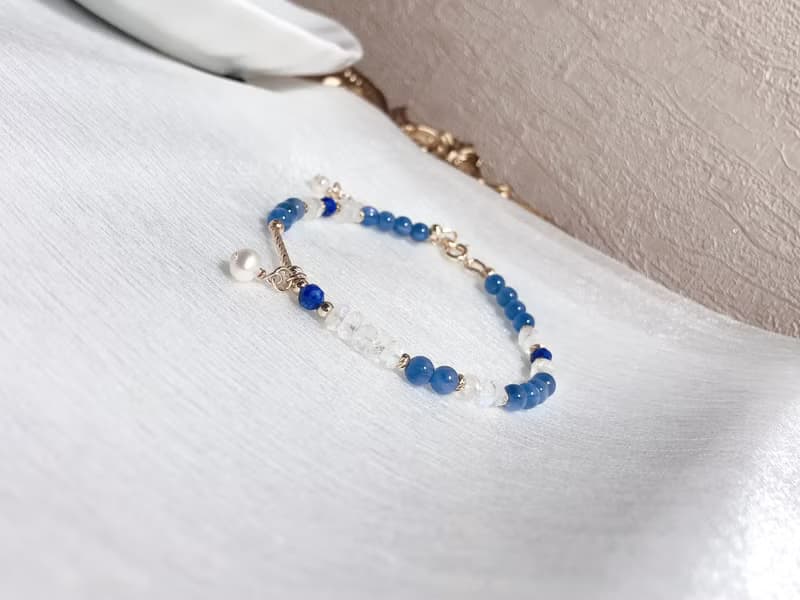藍晶石、月光石、青金石 天然石手鍊