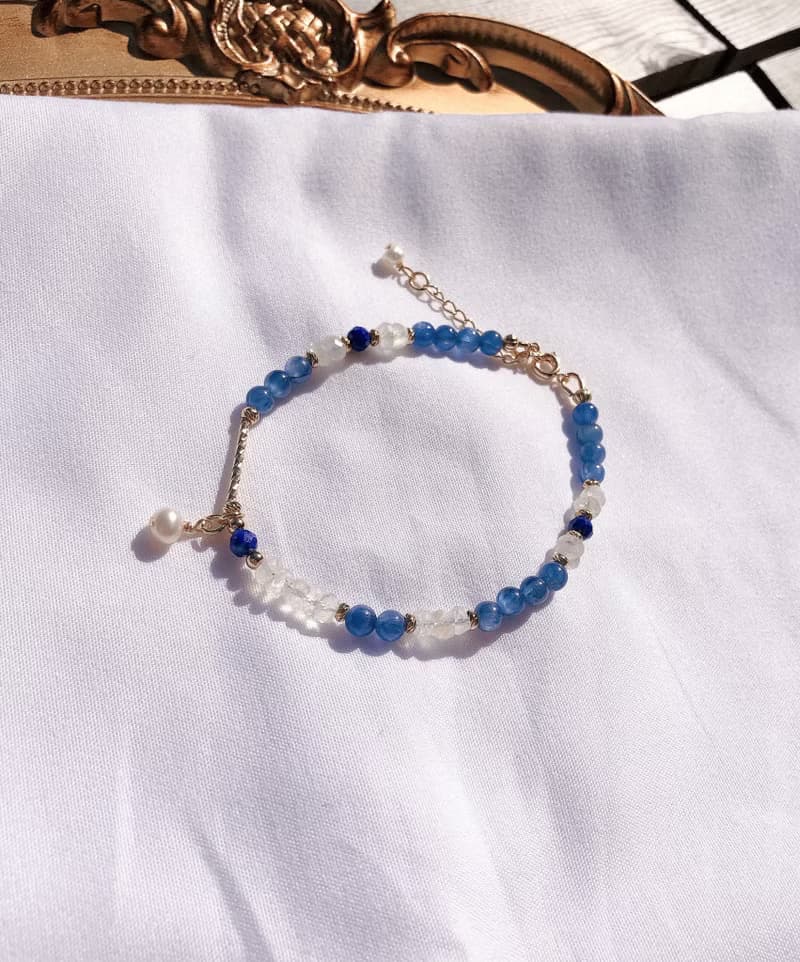 藍晶石、月光石、青金石 天然石手鍊