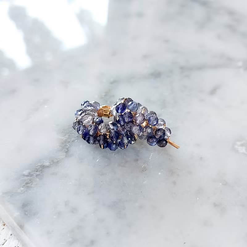 14Kgf Iolite wrapped hoop pierced earrings / clip on earrings