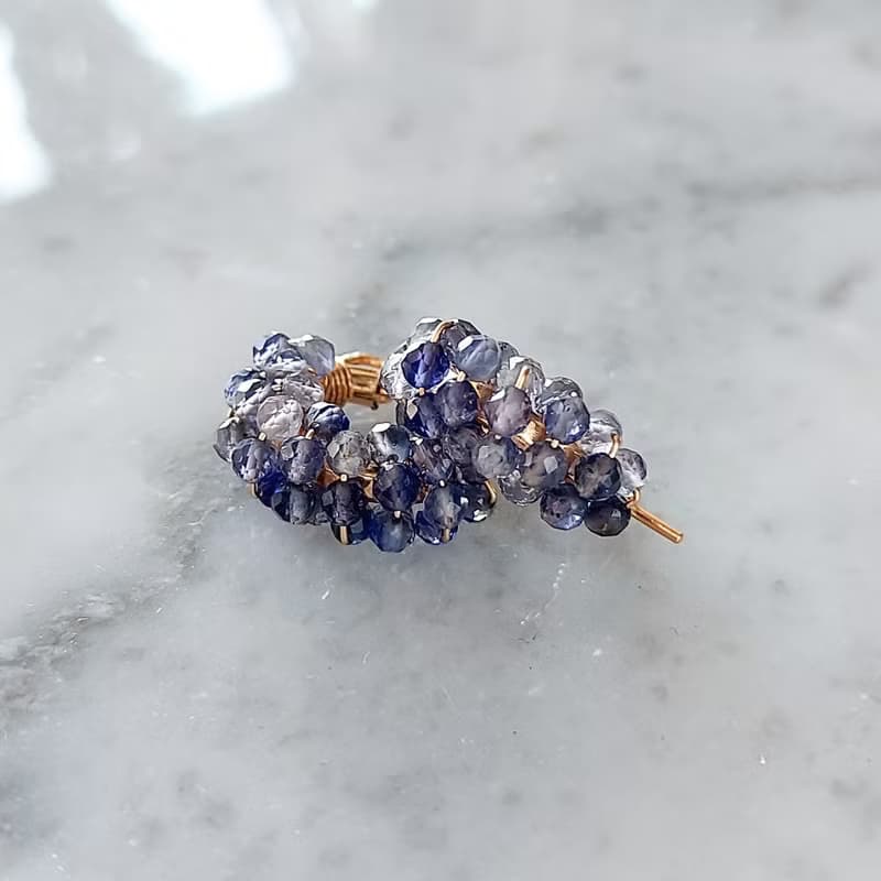 14Kgf Iolite wrapped hoop pierced earrings / clip on earrings