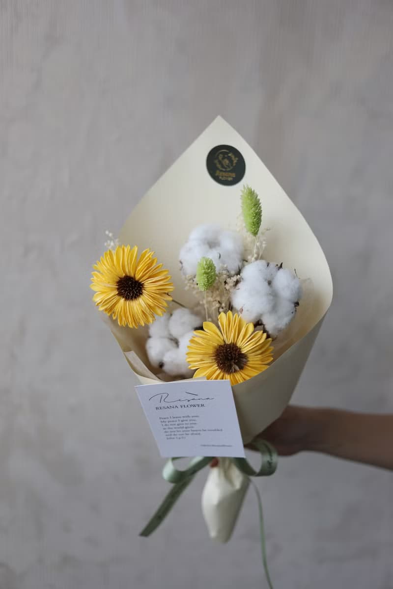 索拉太陽花棉花永生花束