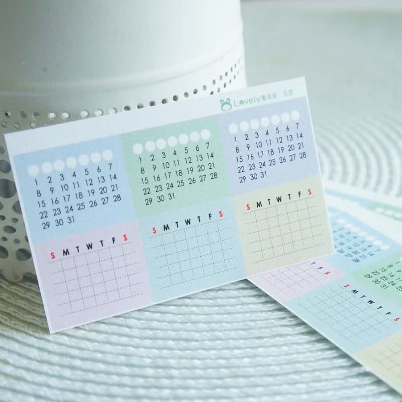 Lovely【空白格紋萬年曆貼紙、1份4張】日誌,手札,日記,手帳,筆記