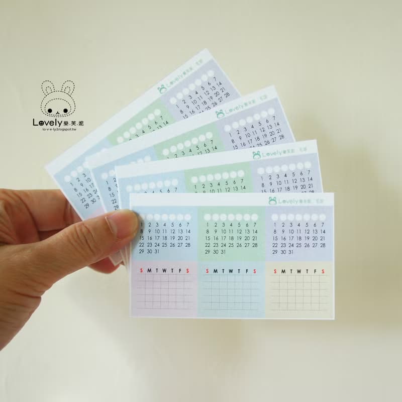 Lovely【空白格紋萬年曆貼紙、1份4張】日誌,手札,日記,手帳,筆記