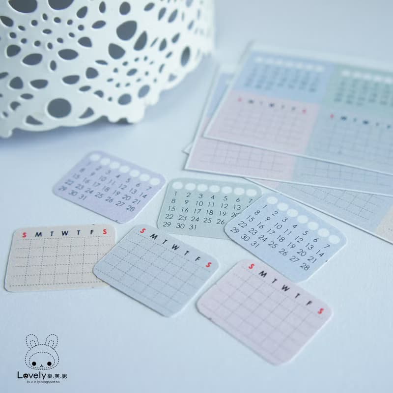 Lovely【空白格紋萬年曆貼紙、1份4張】日誌,手札,日記,手帳,筆記