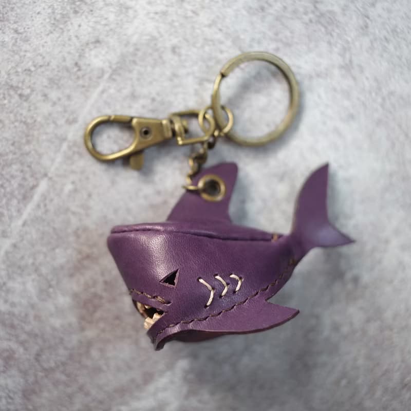 純手工製 迷你 紫色 鯊魚 鑰匙圈 shark Key holder
