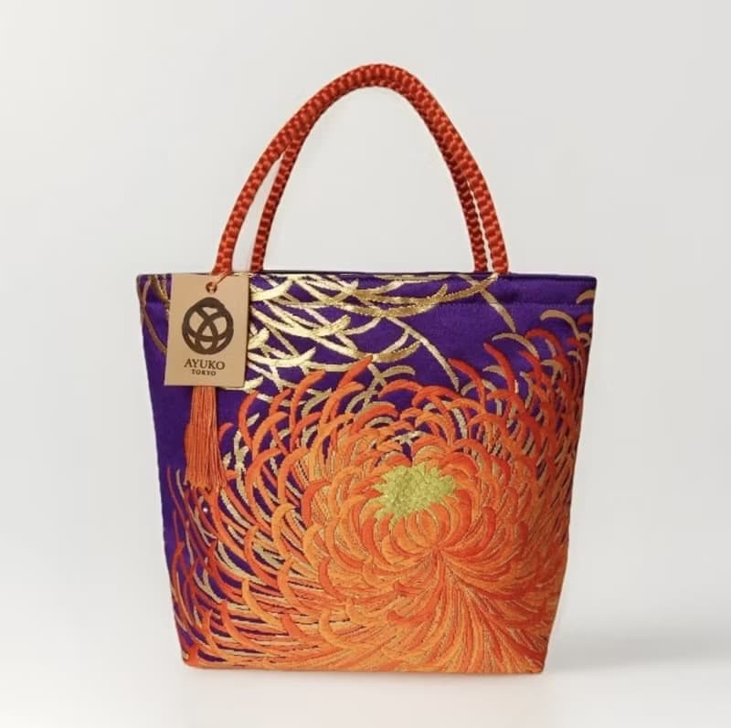 獨一無二真絲和服袋帶托特包, 日本手工刺繡升級改造包, 和風藝術