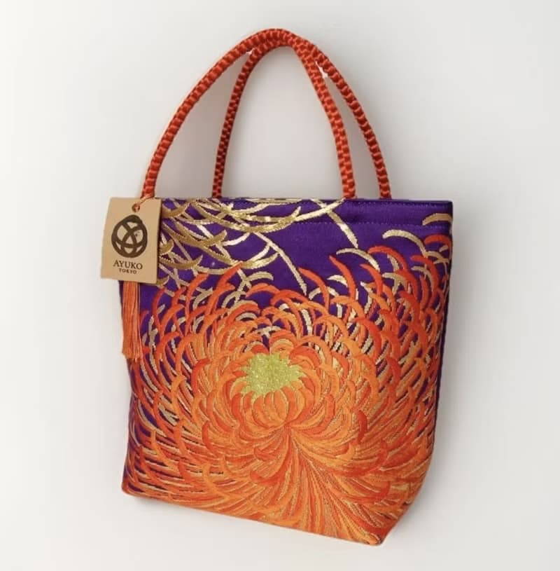 獨一無二真絲和服袋帶托特包, 日本手工刺繡升級改造包, 和風藝術