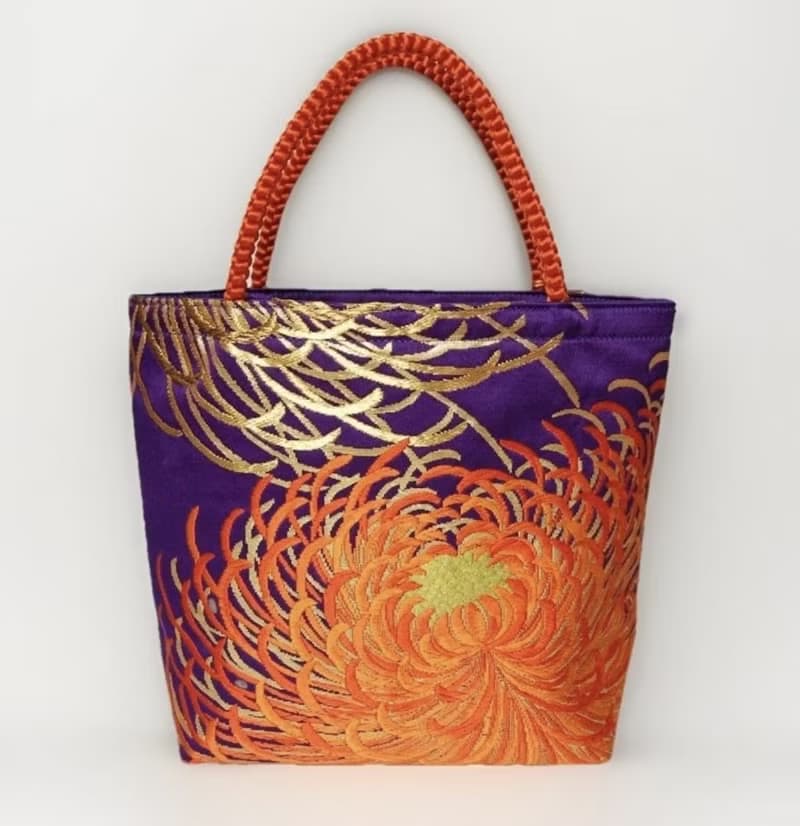 獨一無二真絲和服袋帶托特包, 日本手工刺繡升級改造包, 和風藝術