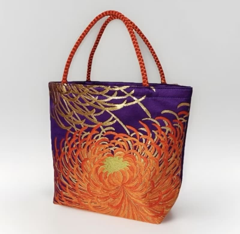 獨一無二真絲和服袋帶托特包, 日本手工刺繡升級改造包, 和風藝術
