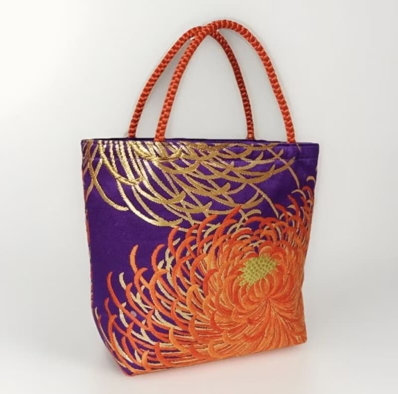 獨一無二真絲和服袋帶托特包, 日本手工刺繡升級改造包, 和風藝術