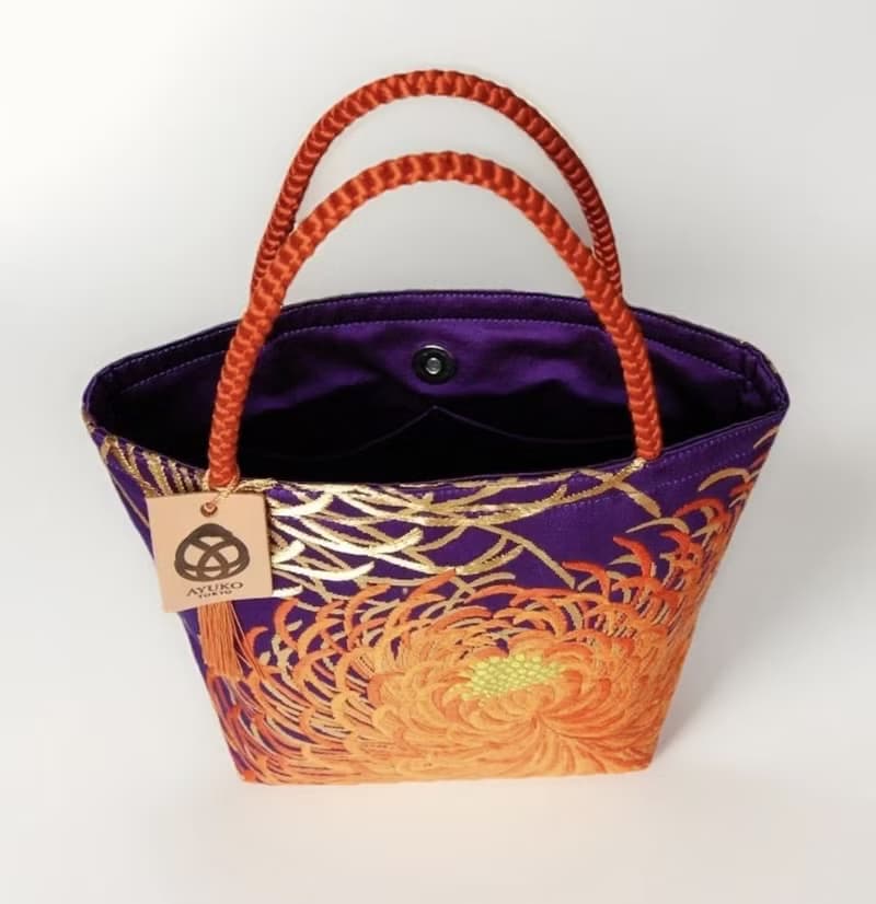 獨一無二真絲和服袋帶托特包, 日本手工刺繡升級改造包, 和風藝術