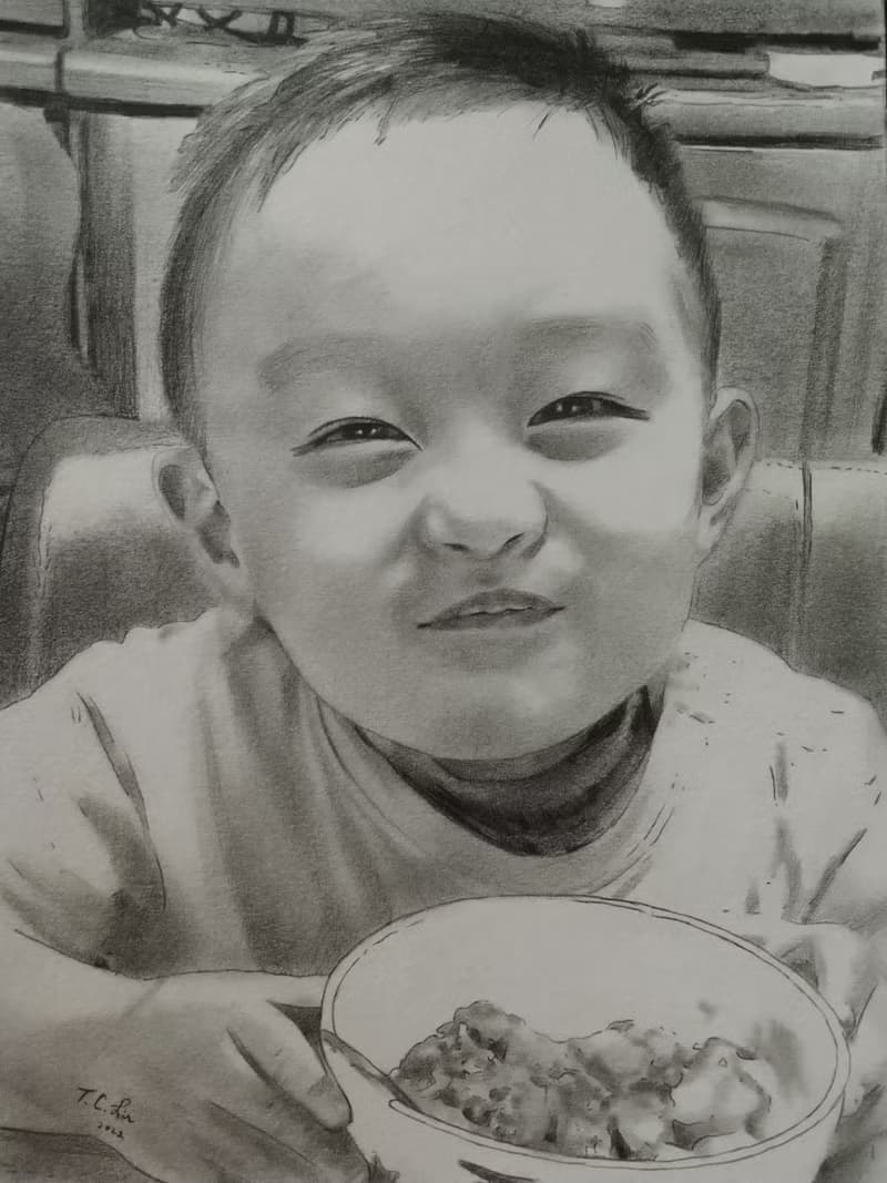 小朋友的畫(含背景) / 鉛筆素描 / 人像素描 / 半身人像 /  含框